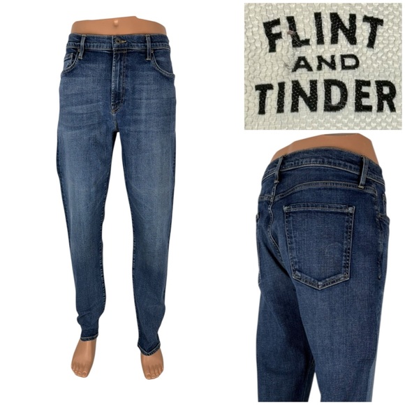Flint and Tinder Mens 34 X 32 Denim Jeans Straight Stretch Huckberry Made In USA